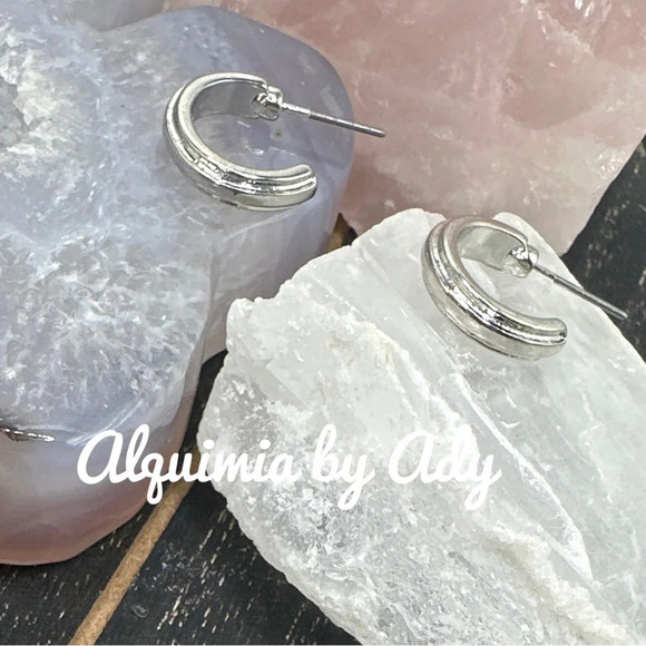 Silver classic tubular small minimalist hoop earrings - Picture 1 of 8